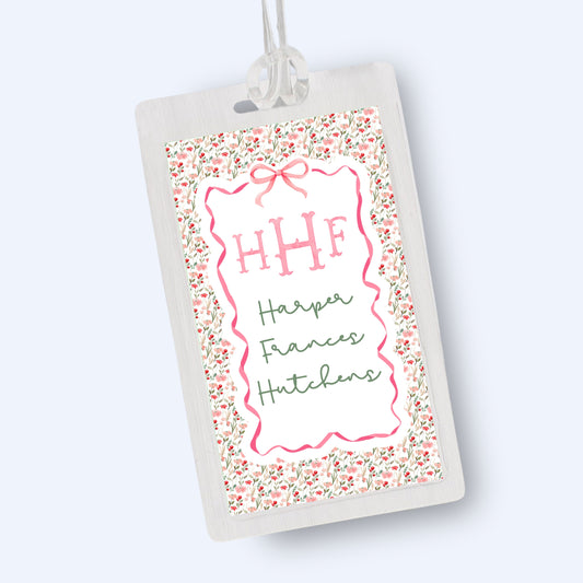 Pink Watercolor Floral Ribbon Bag Tag